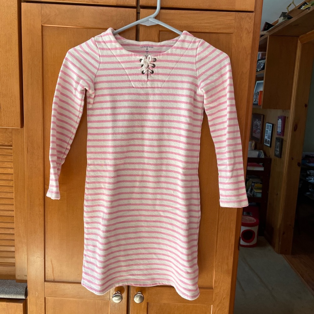 LL Bean Girls swim cover up white/pink